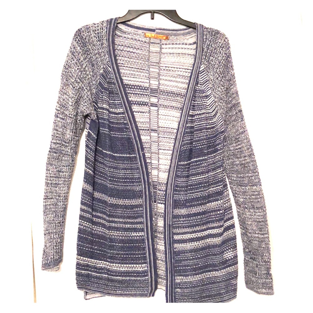 Sheer slate blue and white boho pattern cardigan